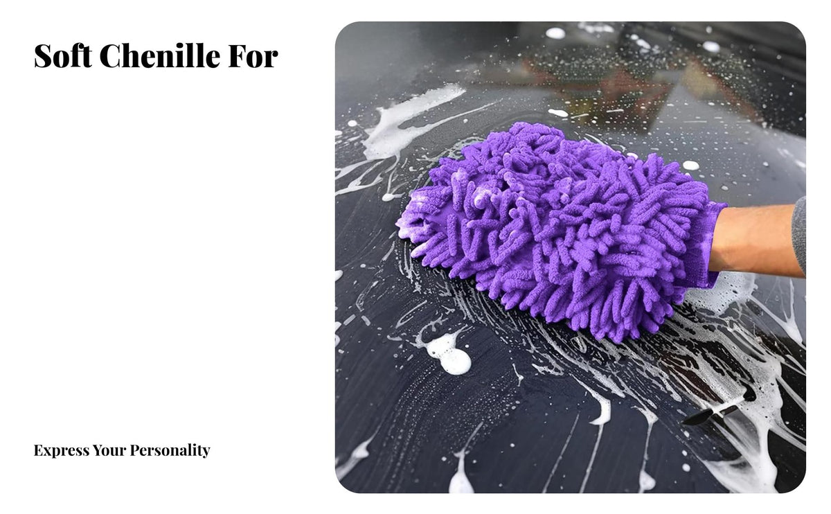 Chenille Car Wash Sponge Highly Absorbent Chenille Cleaning Glove High Water Absorption Scratch Detailing Sponge for DIY Vehicle Cleaners, Driveway