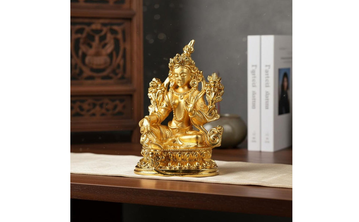 Gilt Buddha Figurine Collectible Small Buddha Decoration Feng Shui Statue Intricate Designs Small Lotus-Born Idol for Tea Room