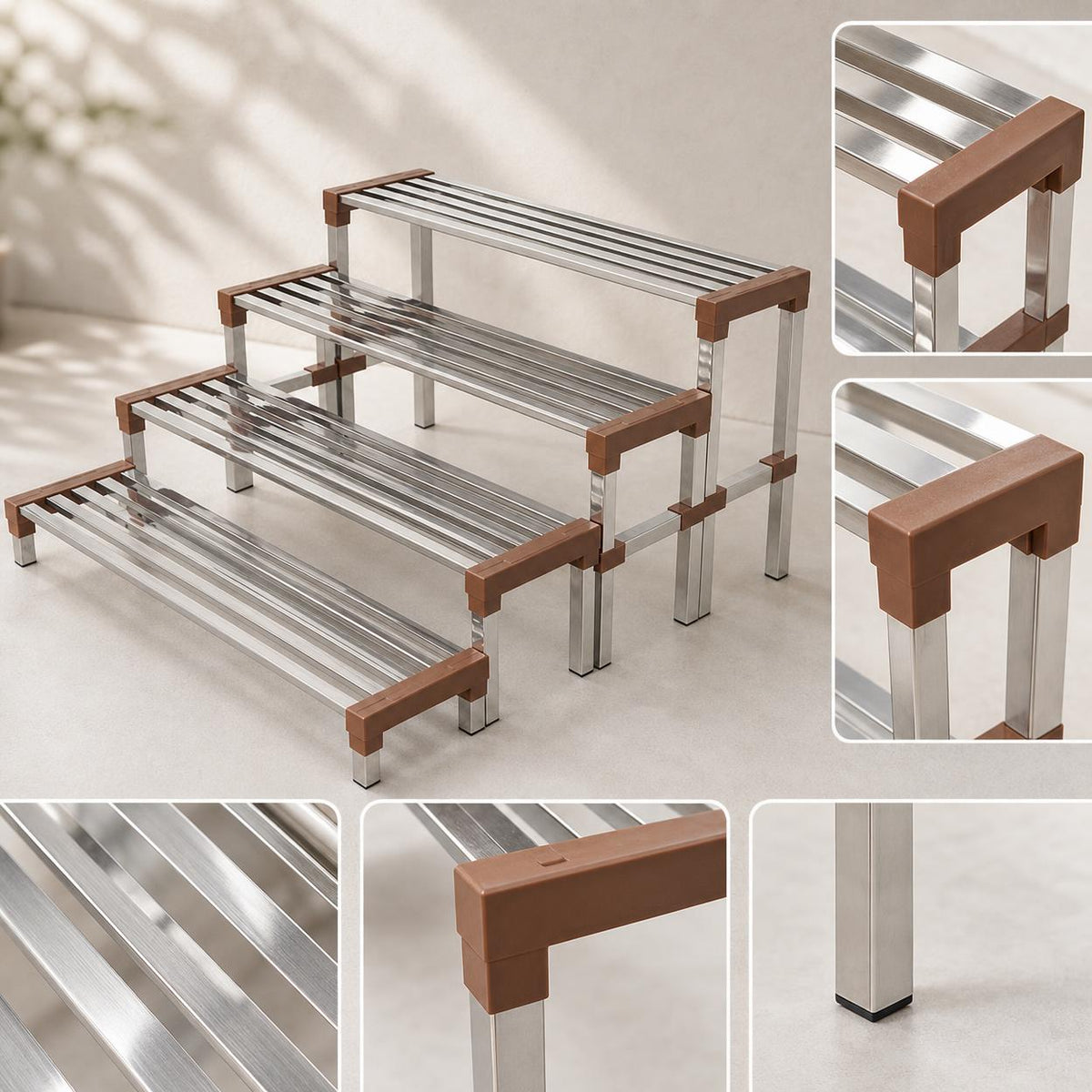 Stainless Steel Multi-Tier Plant Stand Floor-Standing Flower Pot Rack for Balcony Garden Outdoor Indoor