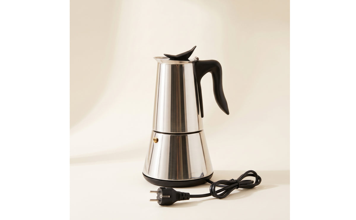 Stainless Steel Electric Stovetop Espresso Maker Pot Food-Grade Electric Espresso Maker Compact Stovetop Espresso Maker Pot with Plug Easy to Use for Students, Kitchen, Office, Apartment