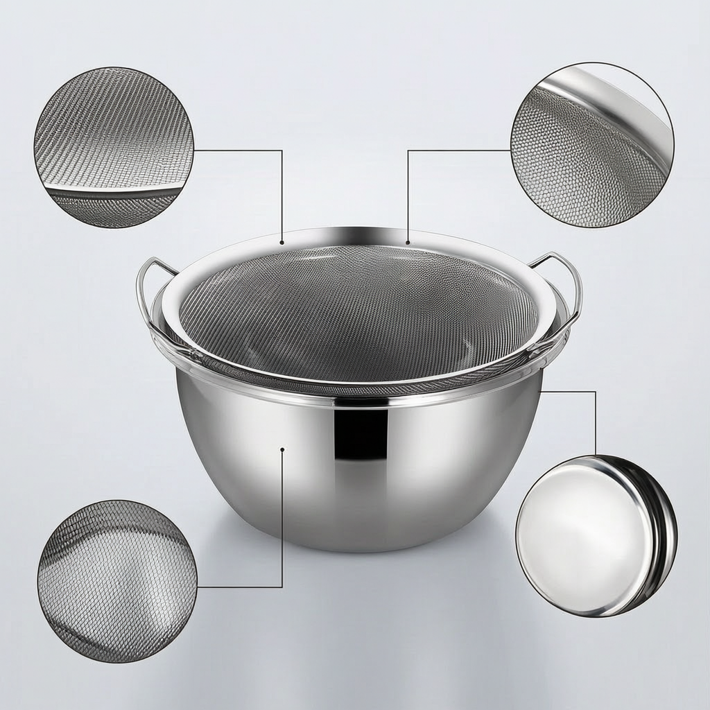 Stainless Steel Strainer Bowl with Lid for Kitchen, Multi-purpose Washing and Draining Basket