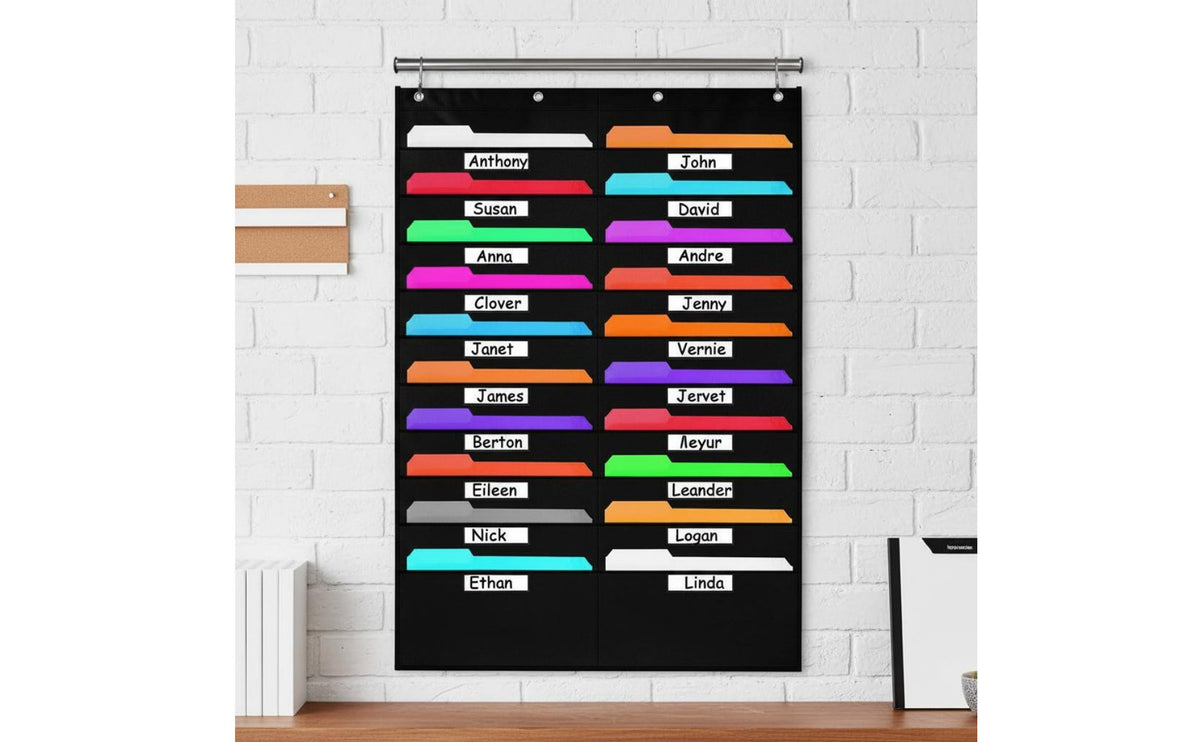 20 Pocket Hanging File Holder Large Capacity Wall Mount Mail Sorter Space Saving Office Supply for Teachers, Classroom
