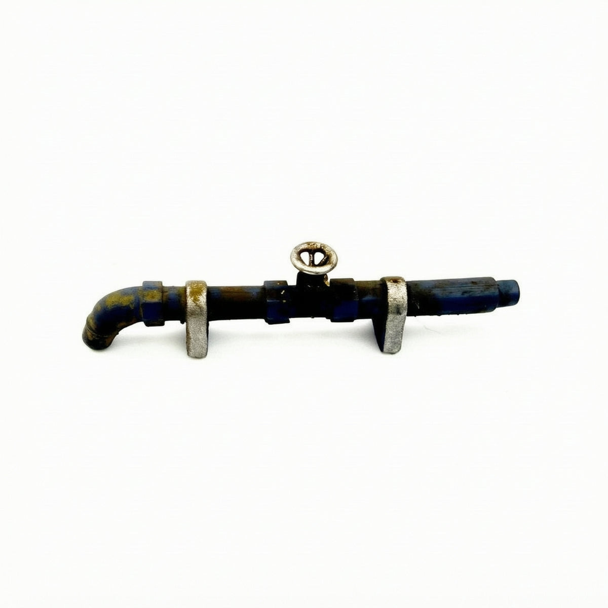 1:64 Scale Water Pipe Model Hand-Painted Miniature Pipe with Valve 3D-Printed Scene Prop Weathered for Modelers, Dioramas, Architectural Models, Street Scenes