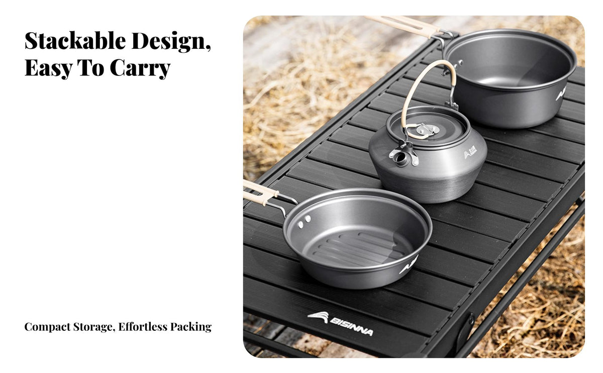 3 Pieces Easy to Clean Portable Camping Pot Set Fast Heating Camping Pots and Pans Set Non-Stick Coating for Campers, Hikers, Hiking, Picnic