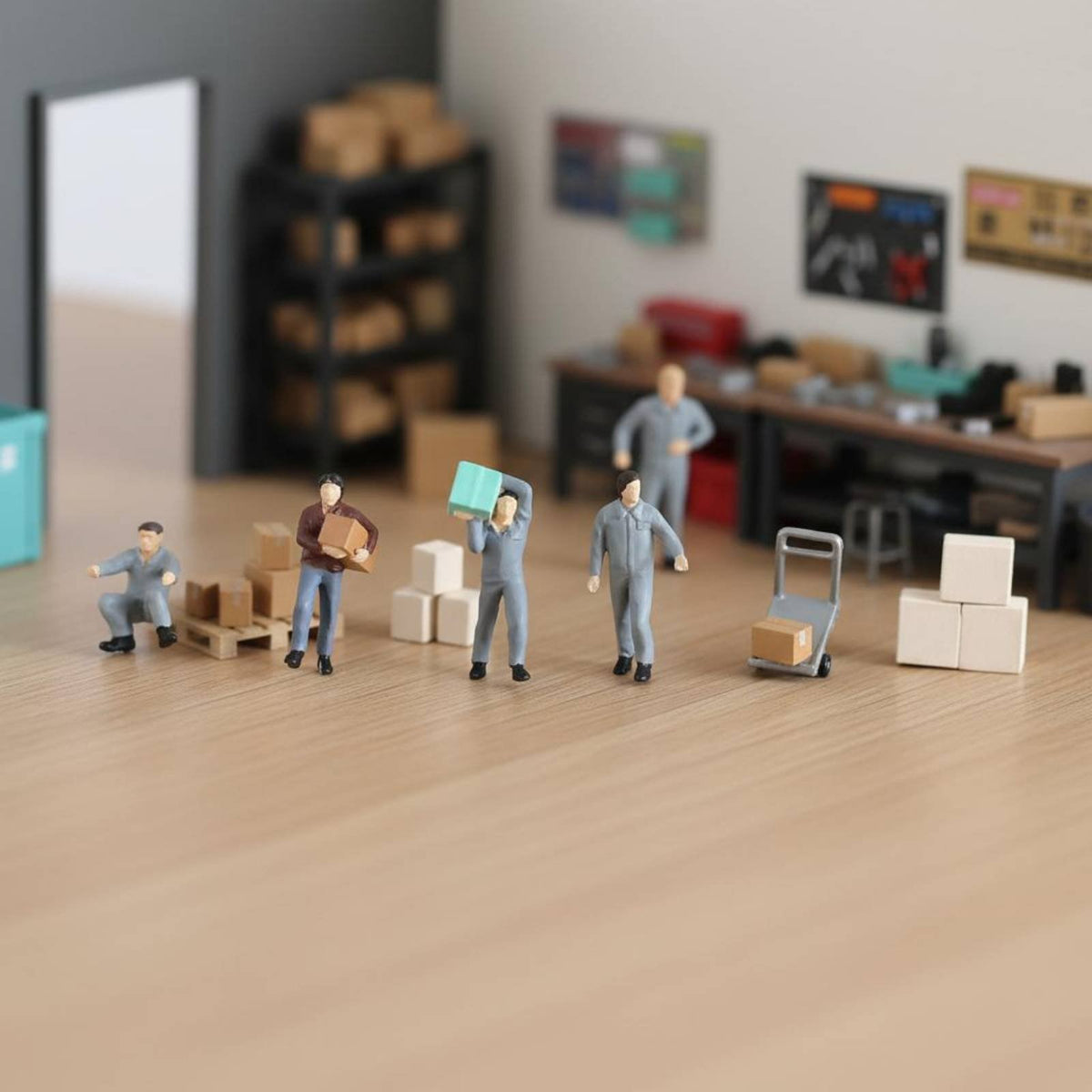 1:64 Scale Worker Figurine Realistic Poses Delivery Worker Miniature Scene Figure Miniature Loading Crew Model Painted Figures