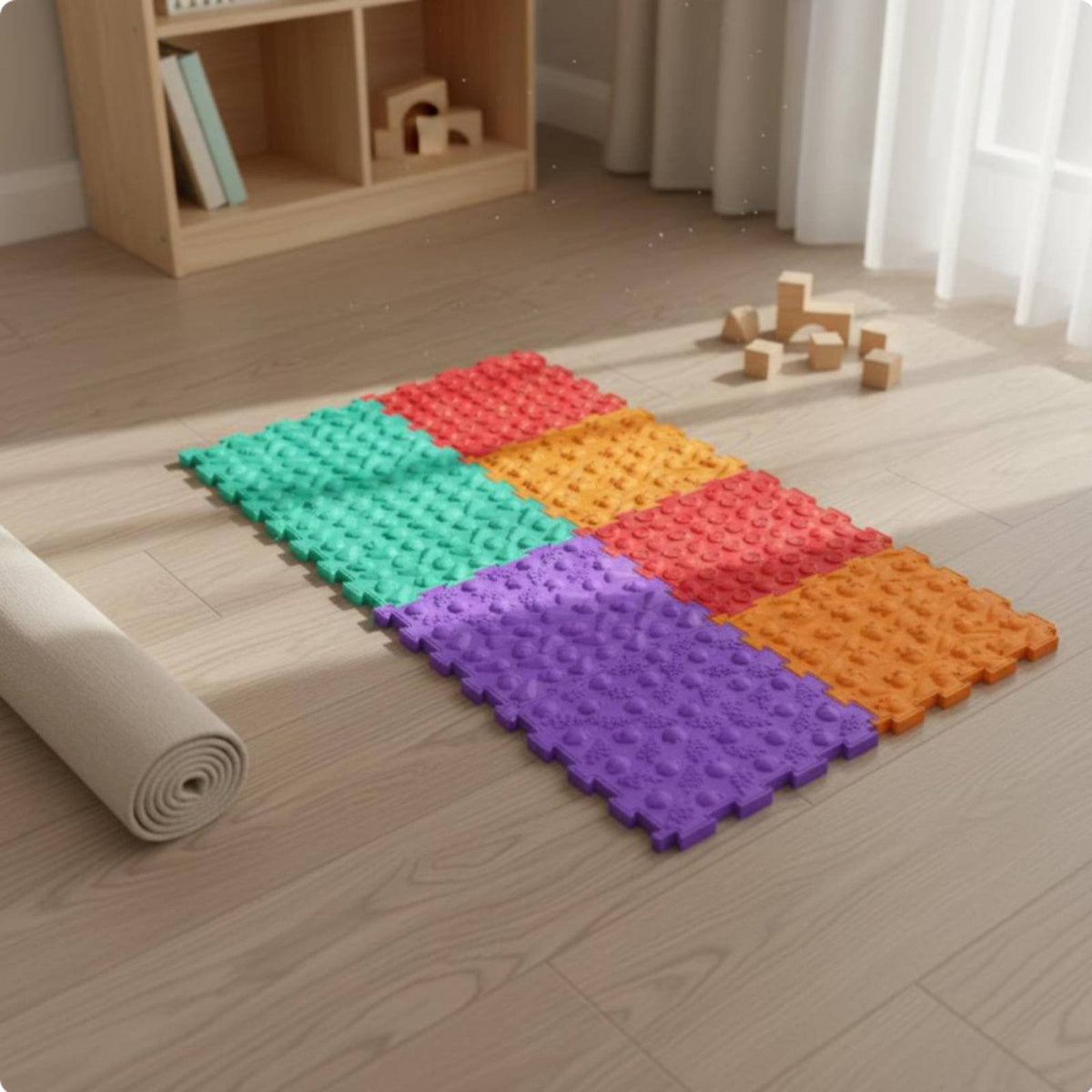 Non-Slip Surface Childrens Tactile Play Mat Bright Colors Sensory Path Mat for Children, Toddlers, Daycare, Playroom
