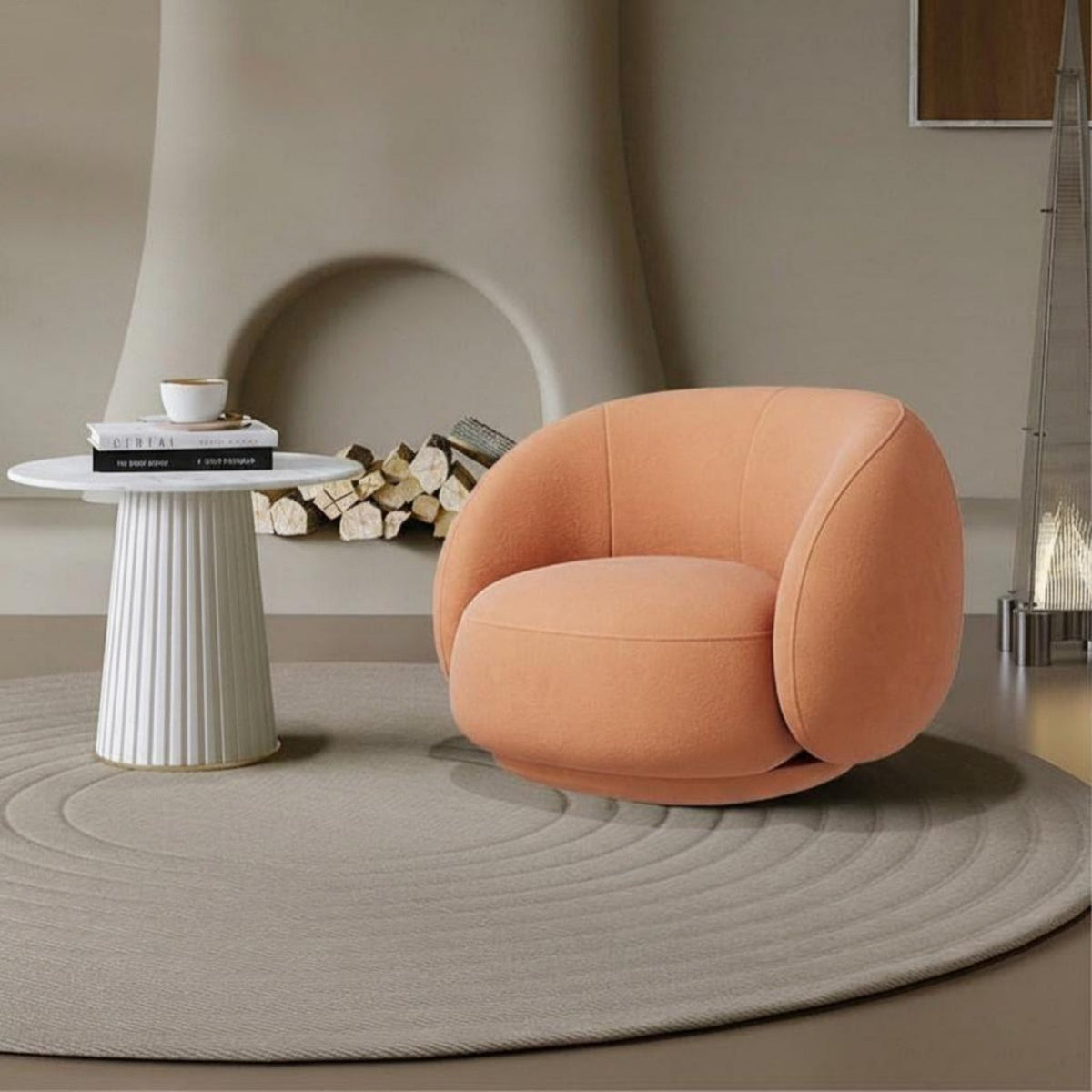 Modern Design Rounded Tub Armchair Soft Upholstery Accent Chair Luxuriously Cushioned Cushioning Lounge Seat Curved Outline for Business Owners, Interior Designers, Reception Area, Boutique, Living Room, Home Not on Ice