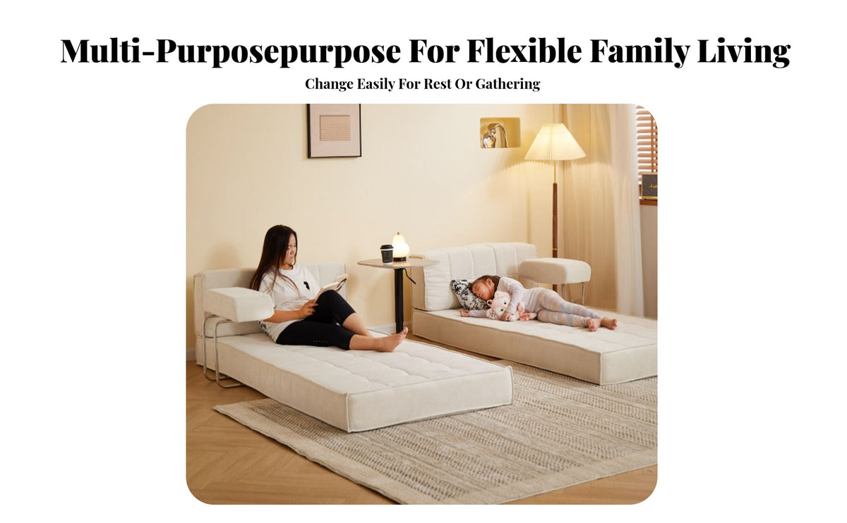 Foldable transformable Block Couch two-wayUse interchangeable Sofa Space-Saving Living Room Furniture Cream aesthetic for Apartment Dwellers, Families, Students, Home Office