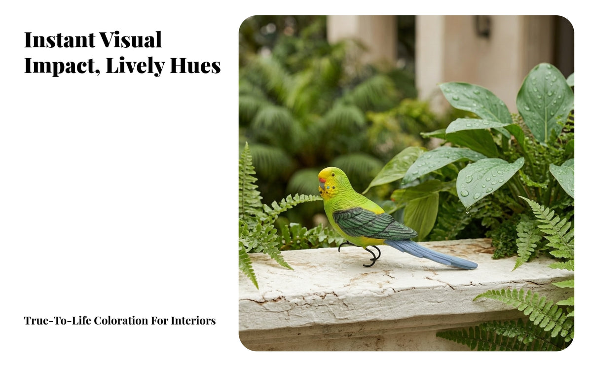 Naturalistic Bird Ornament | Resin Construction, Bird Ornament with Metal Clip, Detailed Feather Texture, Parrot Figurine, for Flower Pots