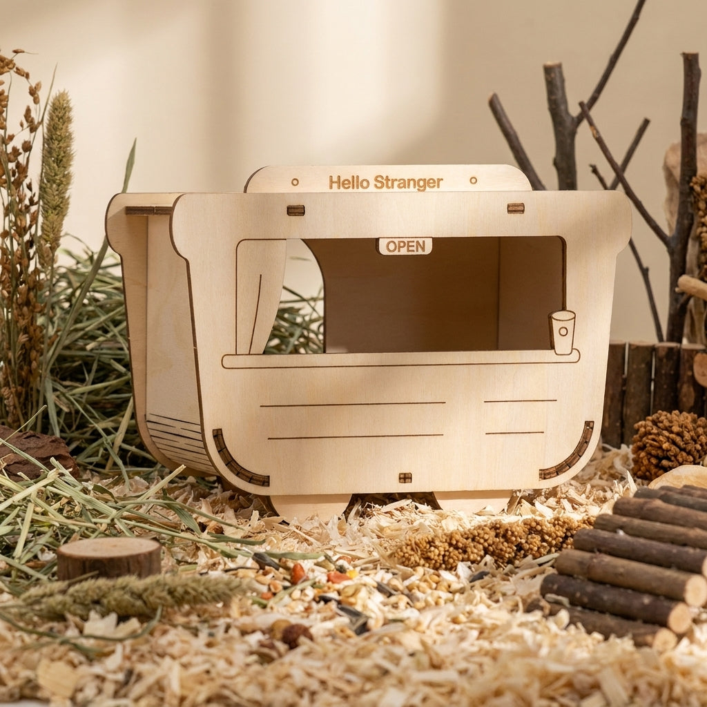 Decorative Design Hamster House and Hide, Plywood Wooden Hamster Hideout for Small Pets, Open Ventilation Assembly Required Habitat Accessory