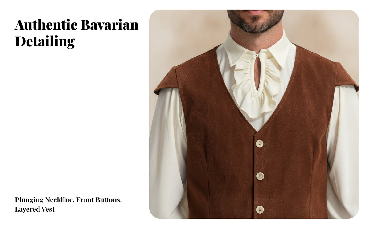 Traditional Bavarian Costume with Vest | Tailored Sleeveless Cut, Ruffled Neckline Detail, for Stage Performances