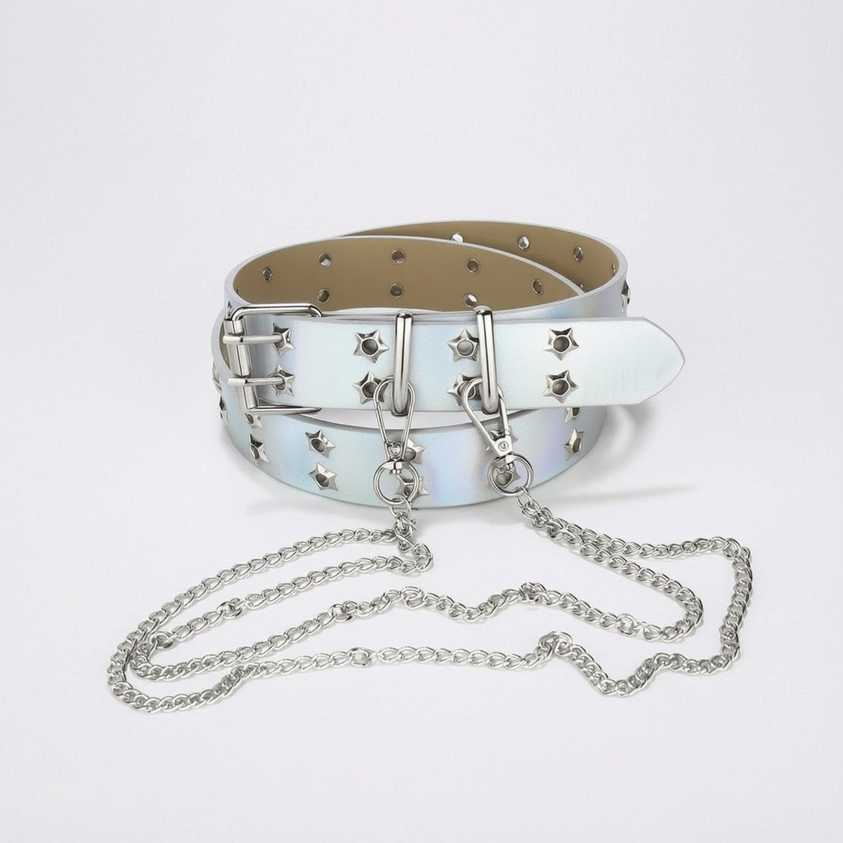Streetwear Studded Belt with Chain Goth Punk Belt with Chain Rock Metal for Everyday Wear