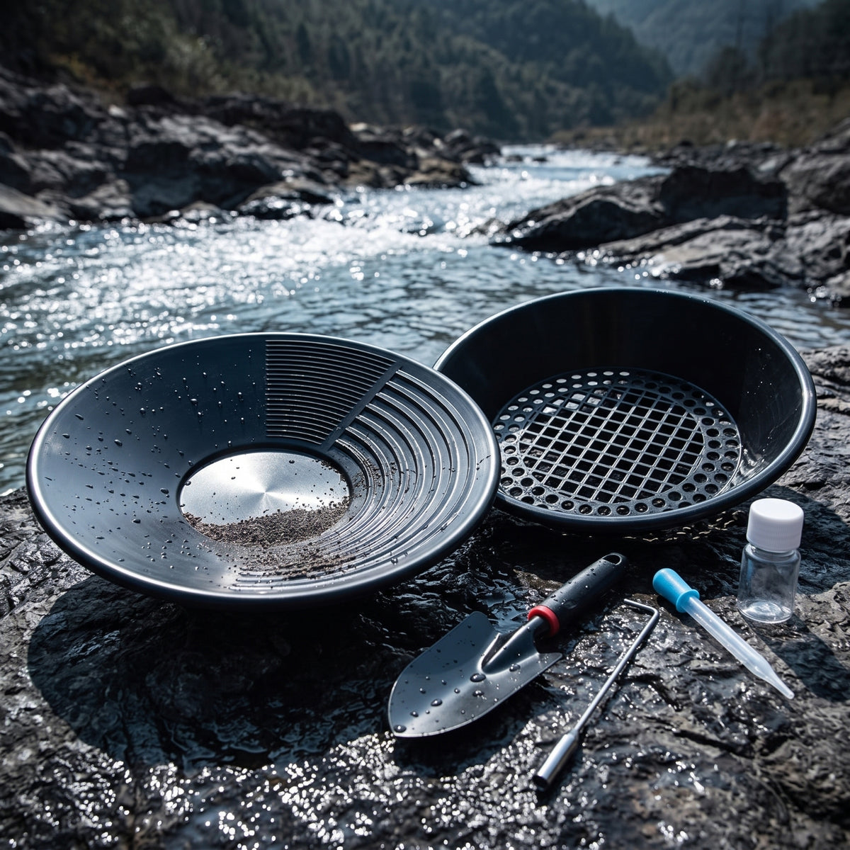 Gold Panning Kit Stepped Pan with Grooves Heavy Duty Sifter for Mineral Hunters, Beginners, Riverbank