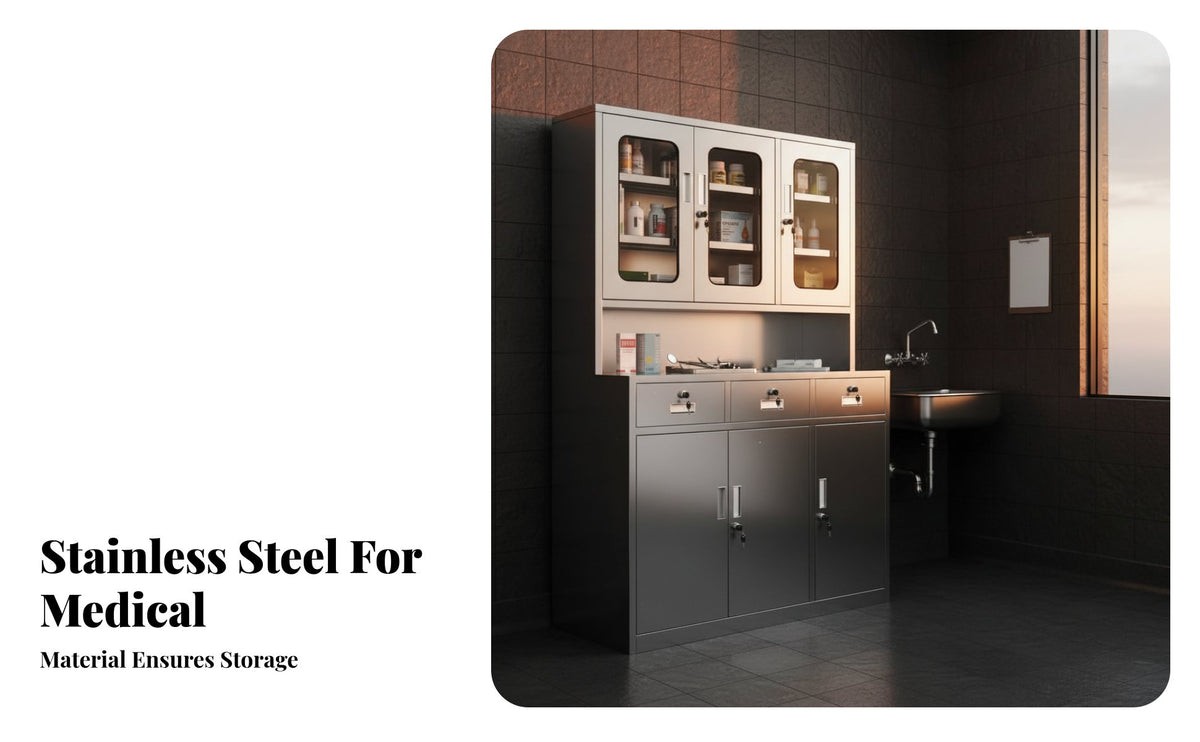 Rust-Proof Stainless Steel Medical Cabinet Anti Medical Facility Supply Cabinet Easy to Clean Glass Door Medicine Safe Lockable with Key for Hospital, Pharmacy, Oral Health Office, Laboratory