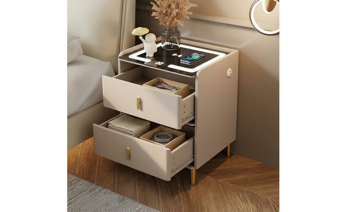 Smart Nightstand Sintered Stone Top Bedside Table with USB Charging Ports Nightstand With