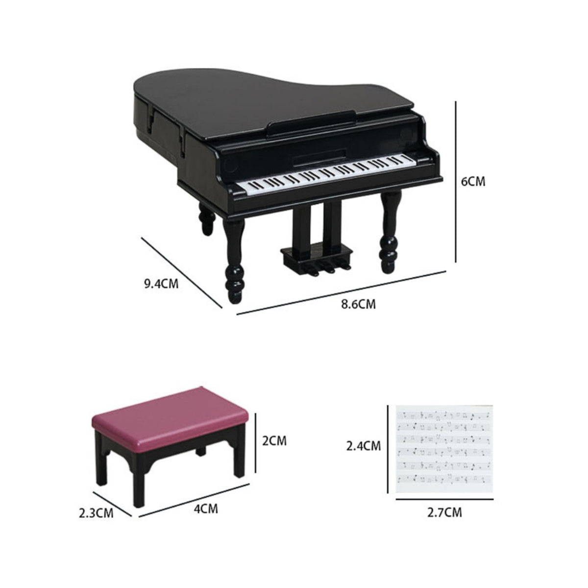 Photography Prop Dollhouse Piano with Bench Realistic Design Miniature Piano and Stool Set Opening Lid Toy Musical Instrument Lightweight for Collectors, Hobbyists, Kids, Room Decoration