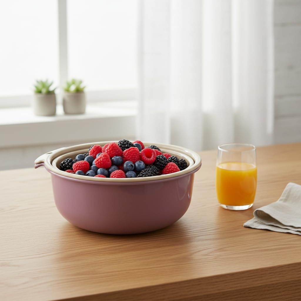 Extra Large Oval Colander, 2 Piece Seive for Rinse Pasta & Drain Vegetables, Wash Salad & Fruit, Stackable with Handles