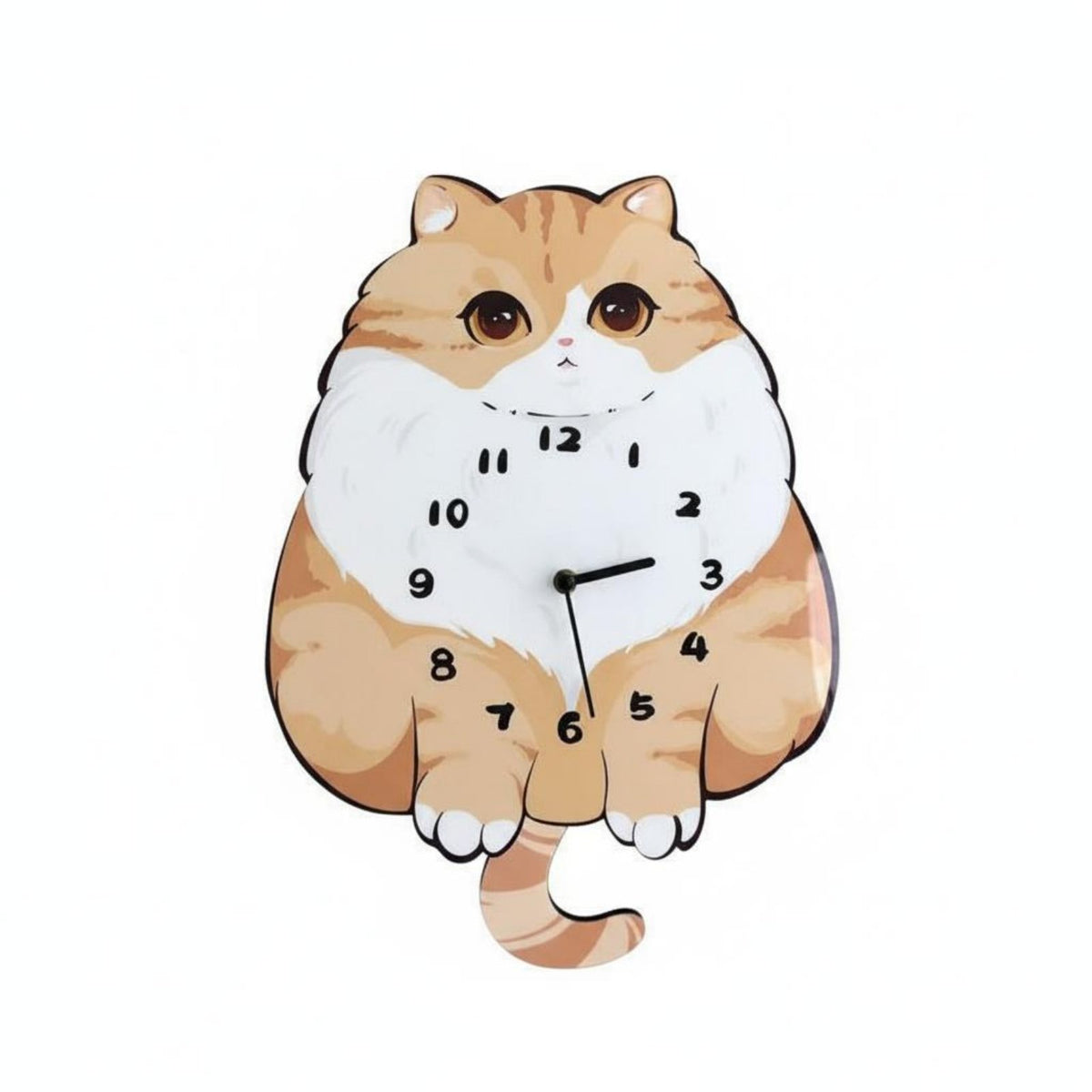 Silent Movement Cat Wall Clock Punch-Punchless Installation Swinging Tail Cat Clock No Ticking Home Decor Creative Design for Children, Bedroom, Living Room, Nursery