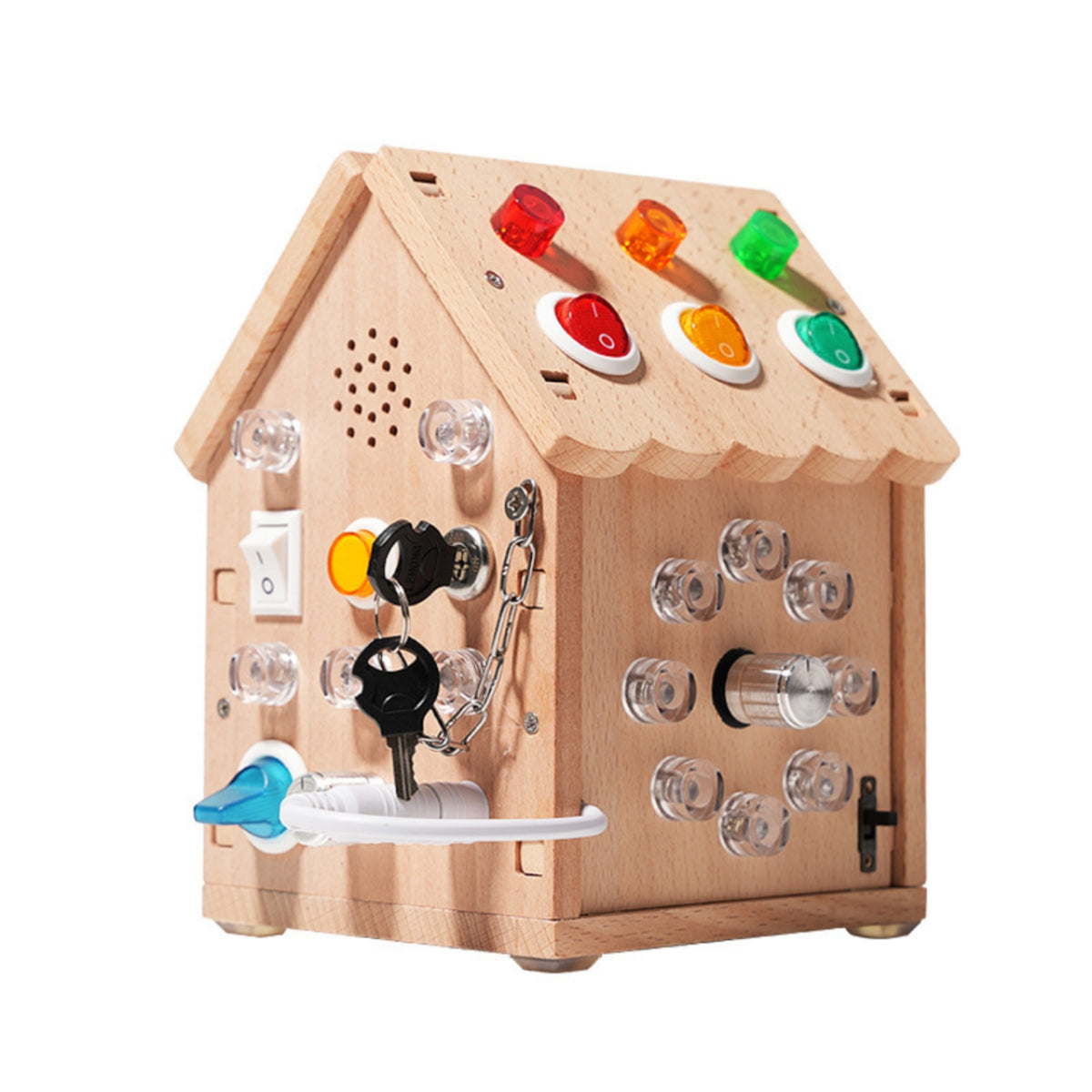 Hands-on Learning Busy House Toy Early Learning Hands-on Learning Busy House Natural Wood Finish Wooden Sensory Toy LED Lights for Children