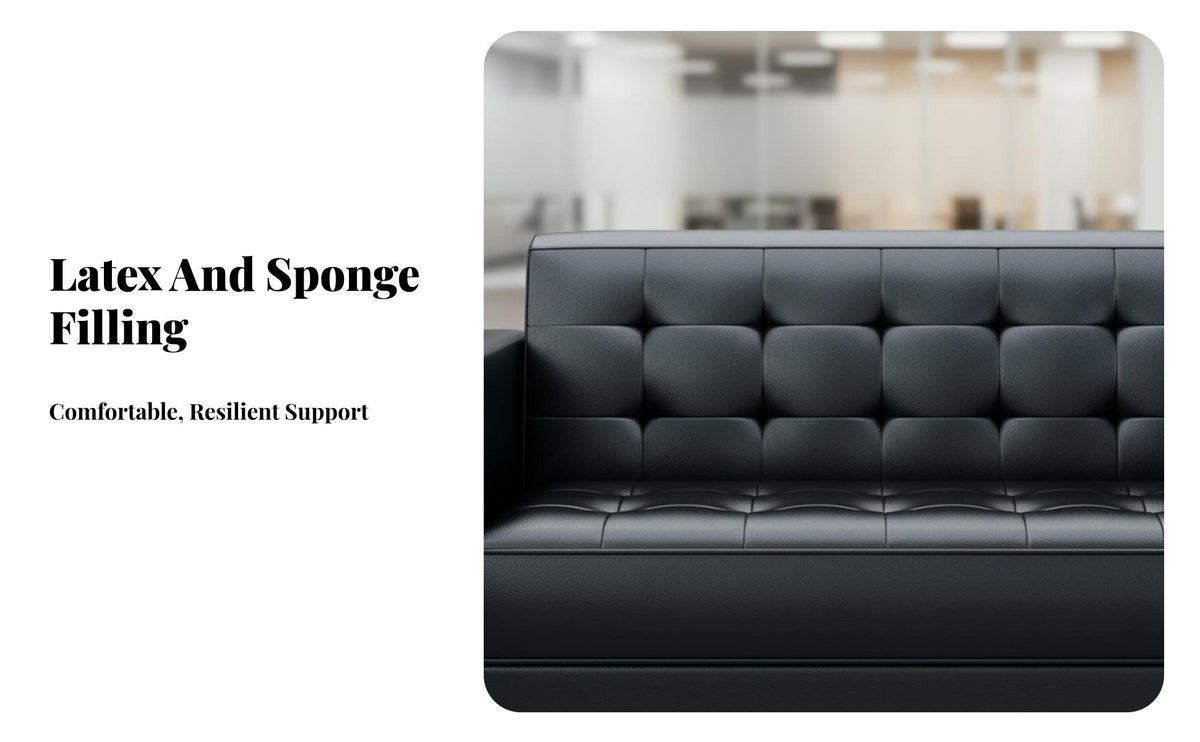 3 Pieces Genuine Leather Upholstery 3-Piece Couch and Table set Minimalist design Sofa Set Modern Design Reception Seating Business Grade for Corporate Clients, Businesses, Waiting Room, Lobby