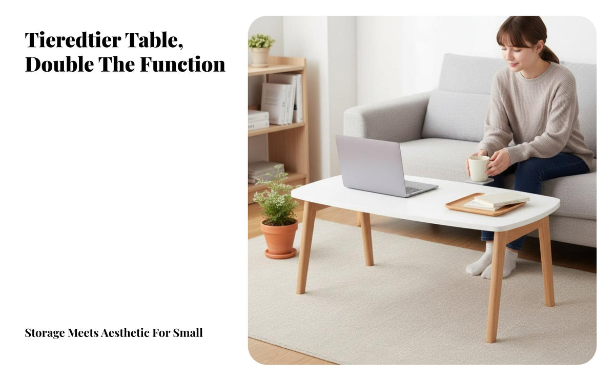 Minimalist Aesthetic 2-Tier Rectangular Coffee Table Double-Deck Design Two-Tier Rectangular Table Solid Wood Legs Living Room Furnishing Ample Storage Space for Families with Children, Homeowners, Renters, Small Apartment, Lounge Area, Office, Balcony