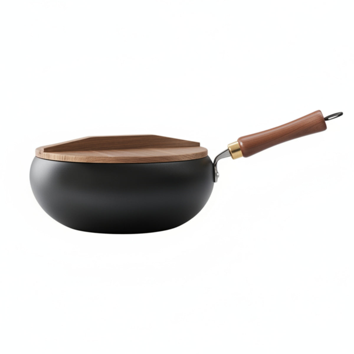 Cast Iron Wok with Wooden Lid Heat Retention Wok with Wooden Lid Even Heating Cookware for Stovetop