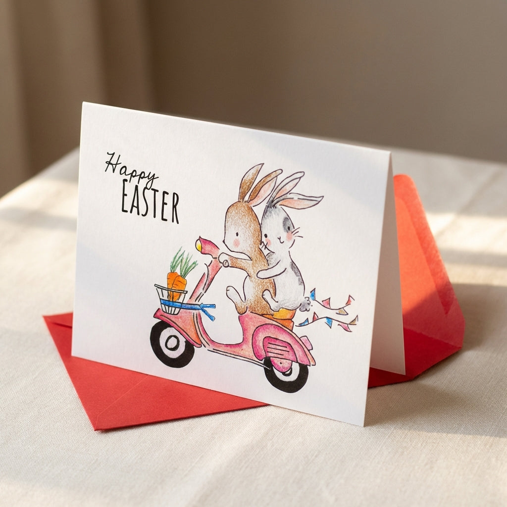 Easter Greeting Card with Envelope Happy Easter Card for Children, Friends, Holiday Greetings, Spring Season