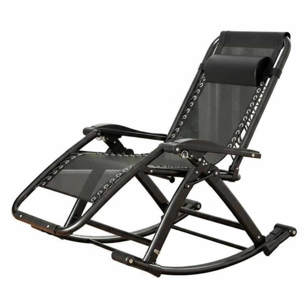 Foldable Design Folding Rocking Chair Adjustable Backrest Folding Rocking Lounger Ergonomic Support Recliner Breathable Seat for Seniors, Campers, Tailgaters, Balcony, Rest Time, Living Room, Garden