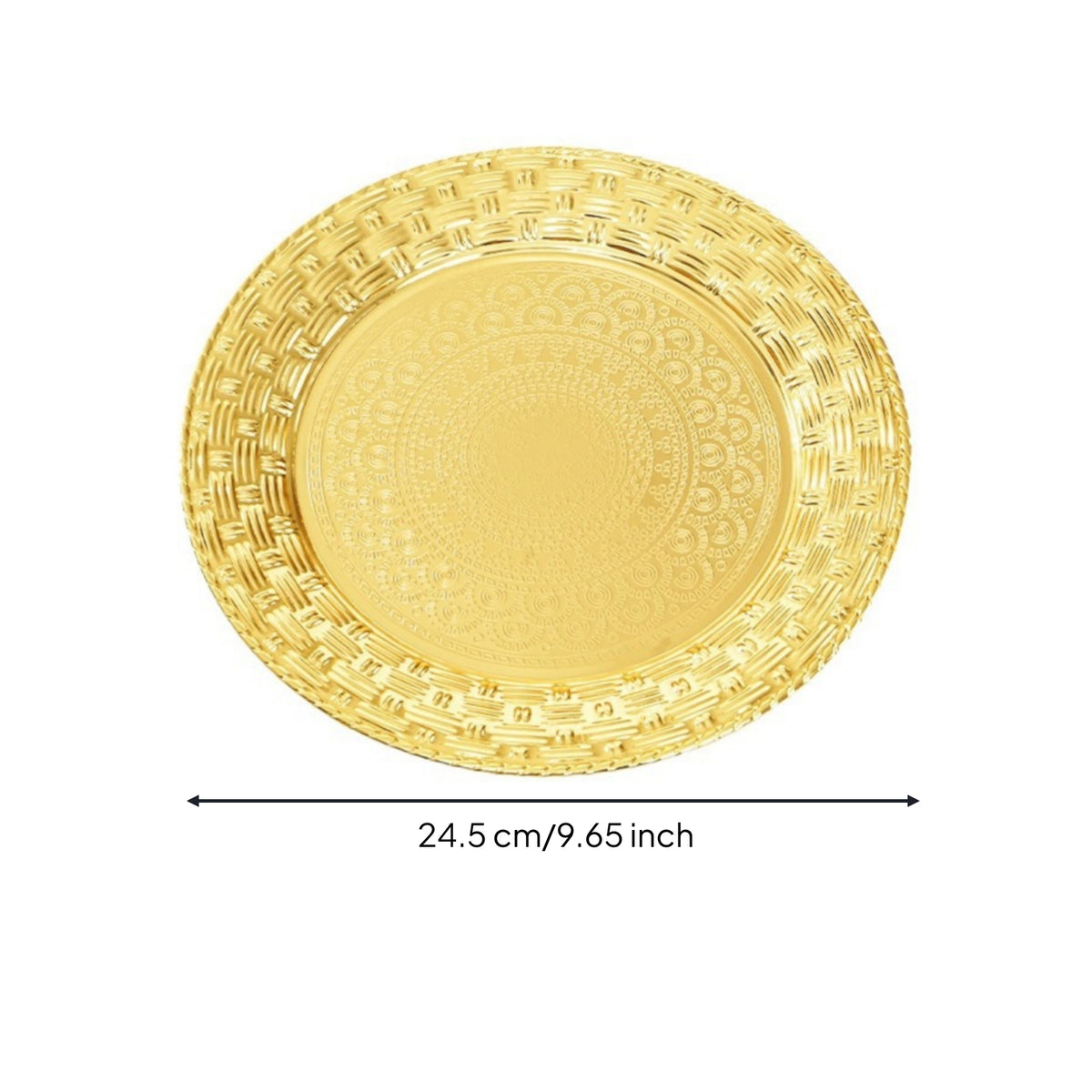 Gold-Colored Plate with Embossed Pattern Shimmer Charger Plate Glossy Decorative for Caterers, Tabletop Display