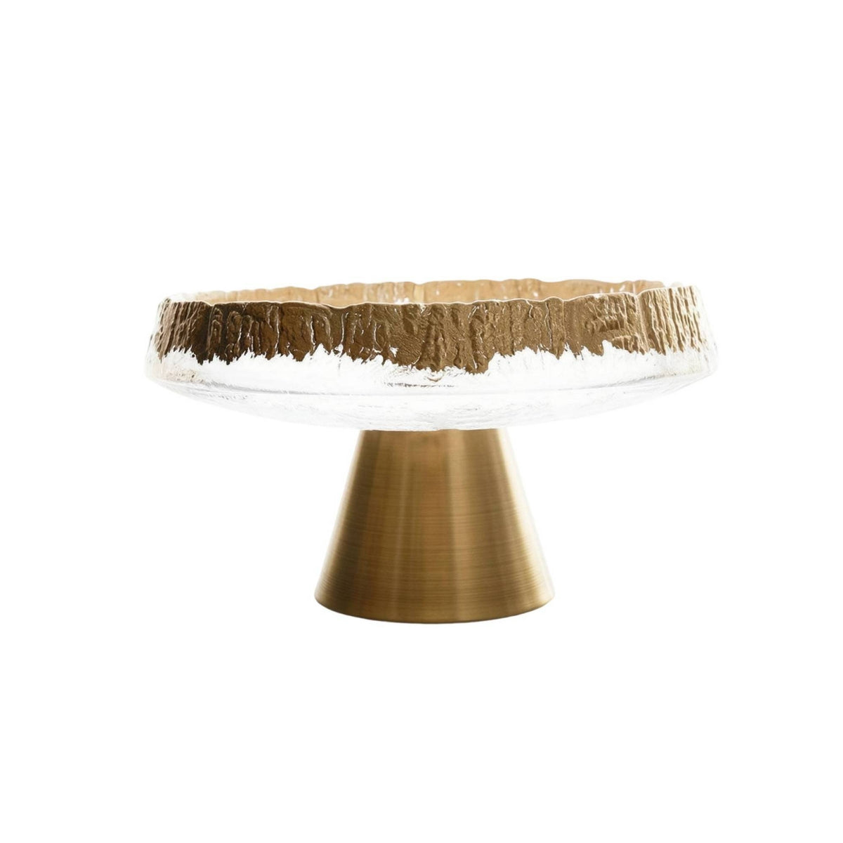 Hammered Fruit Dish with Metal Base Clear Pedestal Fruit Bowl Textured Pedestal Serving Bowl Round for Dining Table, Sideboard