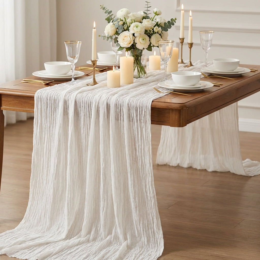 Long Wrinkled Tablecloth Light Luxury Design Transparent Table Runner Soft Material Gauze Table Runner for Brides, Party Hosts, Holiday Celebration