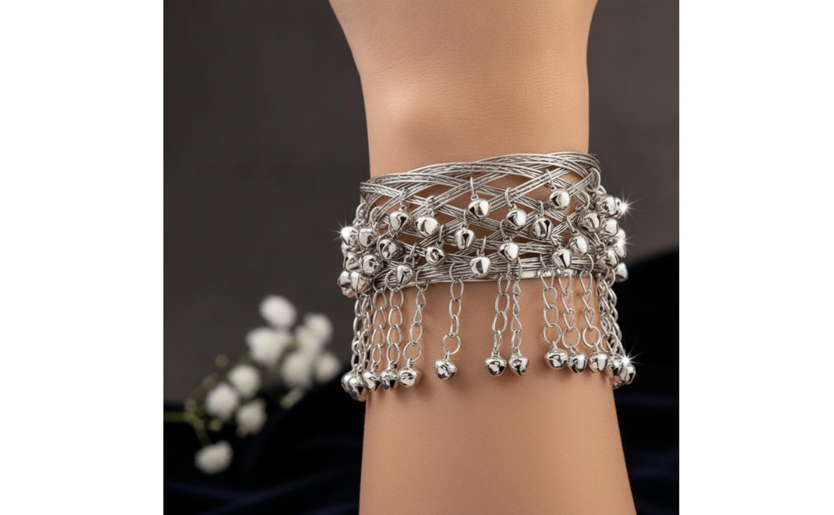 Wire-Wrapped Cuff Bracelet with Bells | Ornate, for Dance Performances