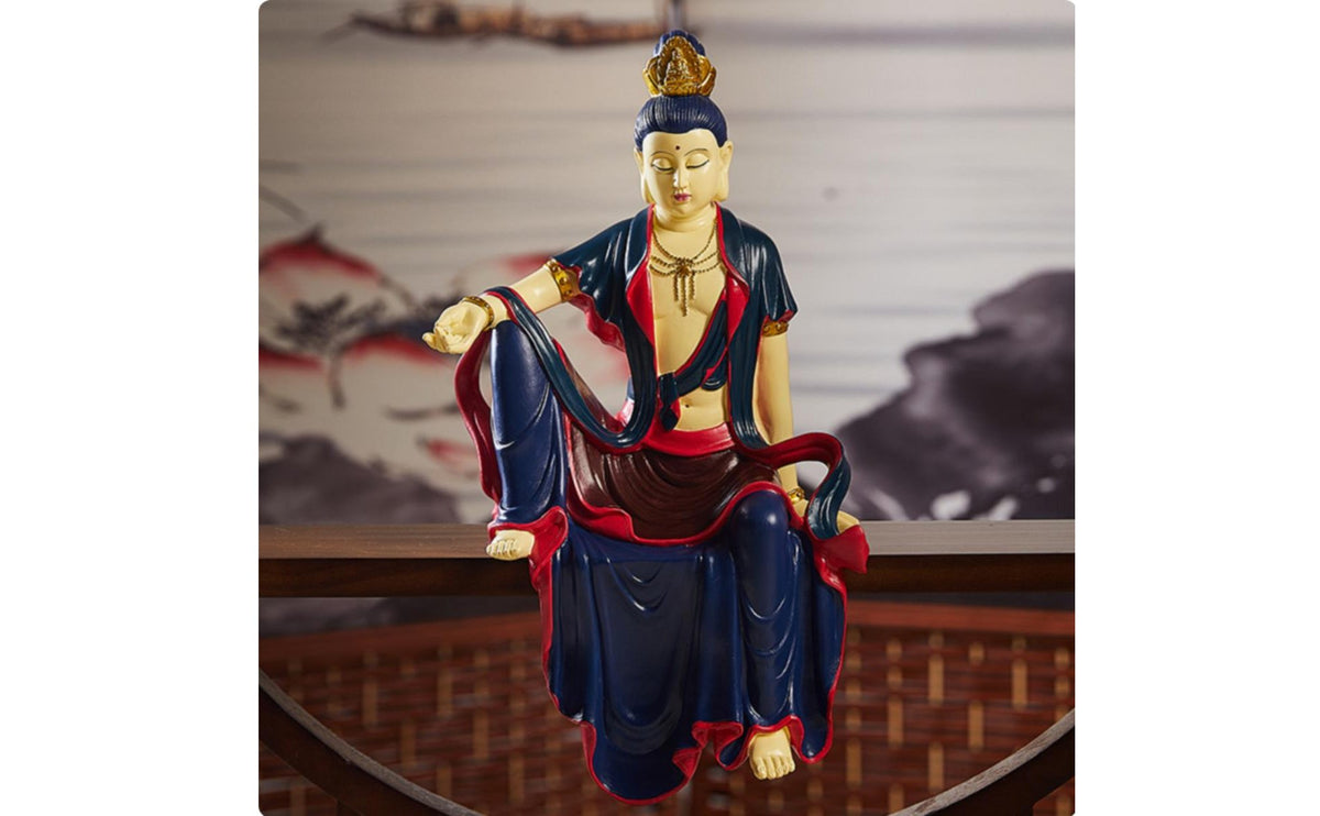 Resin Guanyin Figurine Meditative Guanyin Statue Sculpture Kwan Yin Figurine for Buddhists, Meditation Enthusiasts, Tea Room