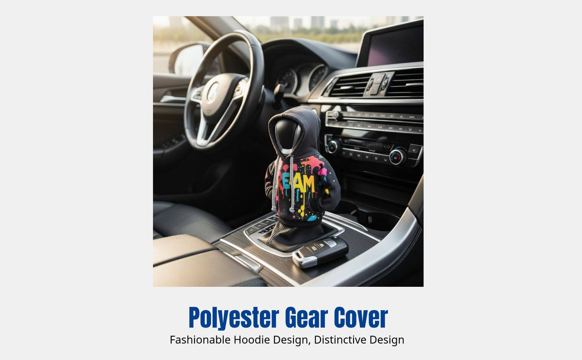 Creative Hoodie Car Gear Shift Knob Cover, Printed Polyester Dustproof Sleeve, Universal Car Interior Decoration