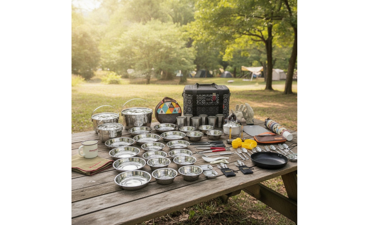 Hard-Shell Camping Cookware Set with Case Portable Camping Kitchen Kit Allall-Inclusive Outdoor Cooking Set Compact for Campers, Families, Road Trips, Picnics