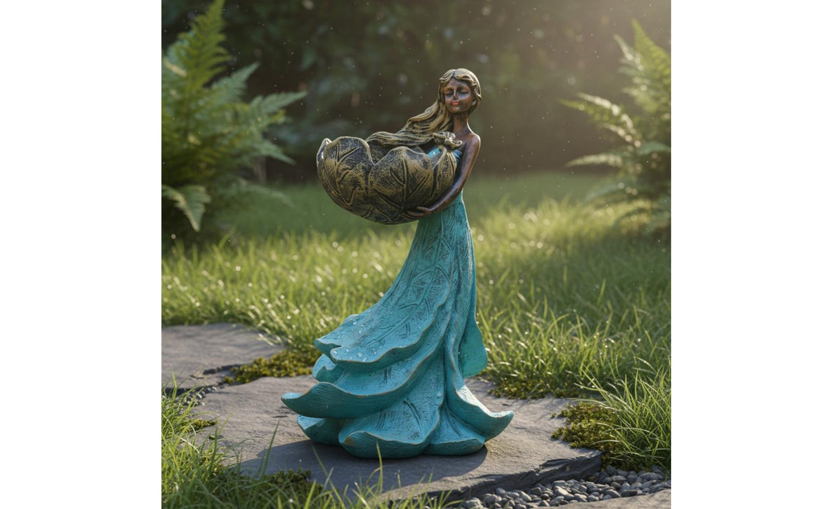 Resin Bird Feeder Statue Weather-Resistant Lady Bird Feeder Sculpture for Patio