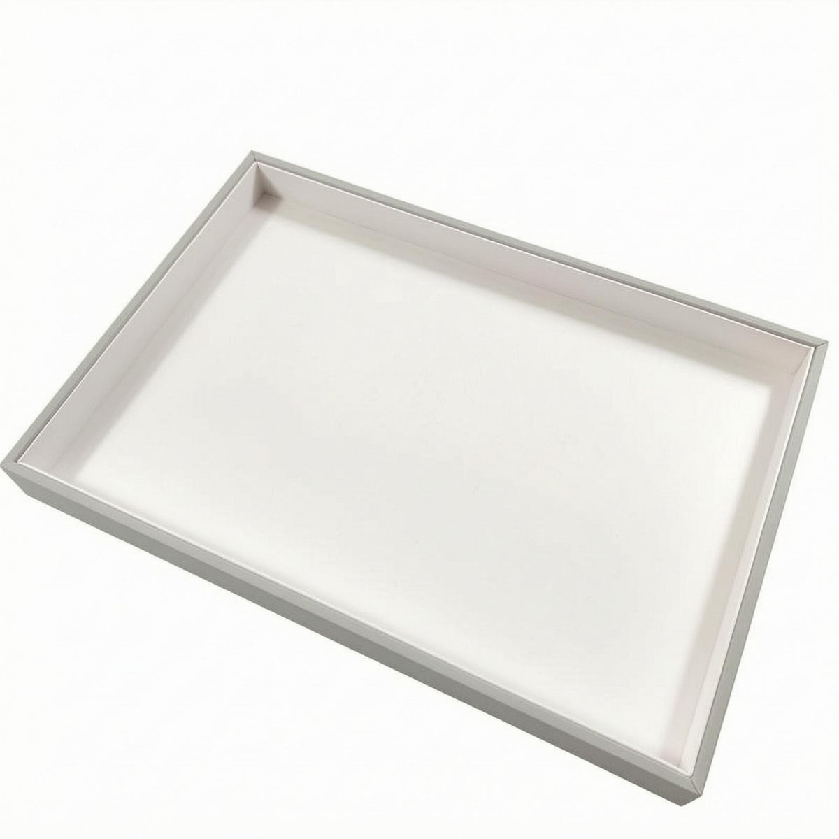 Brushed Shallow Display Tray Raised Sides Leather-Like Tray Rigid Frame Leather Desk Organizer Open Top