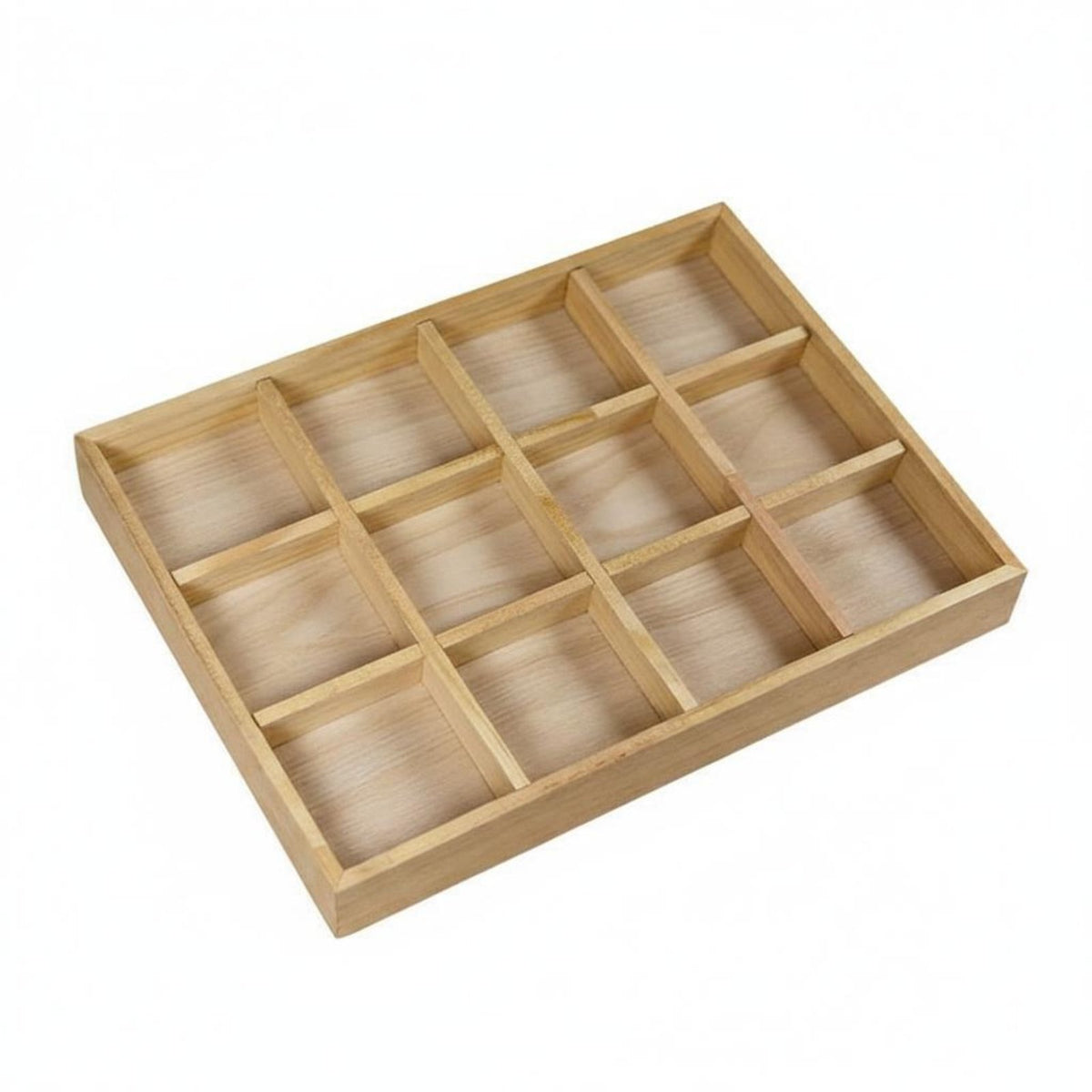 12 Slot Wooden Tray Multi Purpose Wooden Compartment Tray Space Saving 12-Slot Display Box for Desk