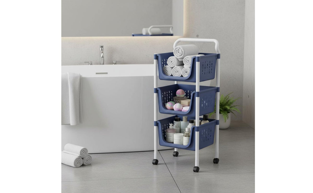 Rolling Storage Trolley With Wheels Rolling Storage Cart Space Saving Multi-Tier Utility Cart for Washroom, Pantry, Laundry Room