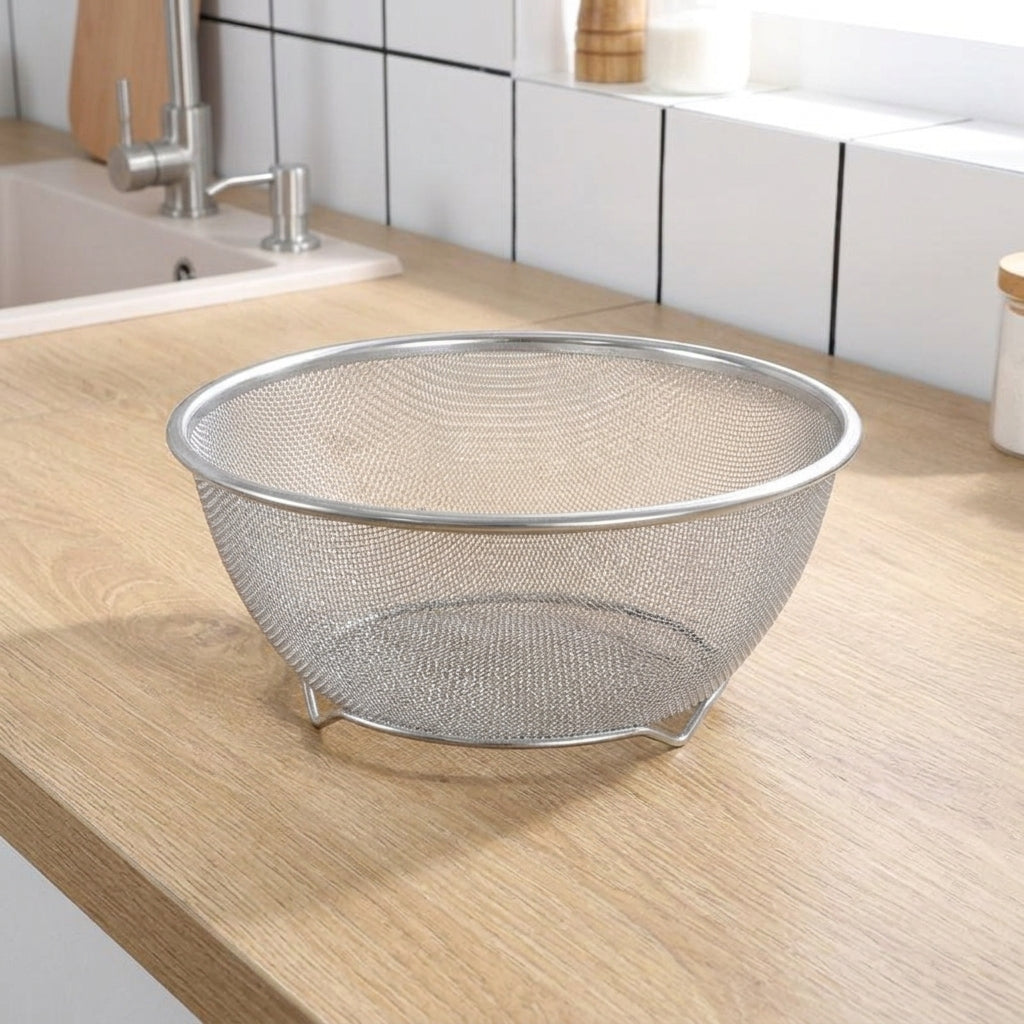 Kitchen Colander Bowl with Handles, Stainless Steel Double Layer Colander and Rice Washing Bowl, Modern Minimalist Style Vegetable Strainer