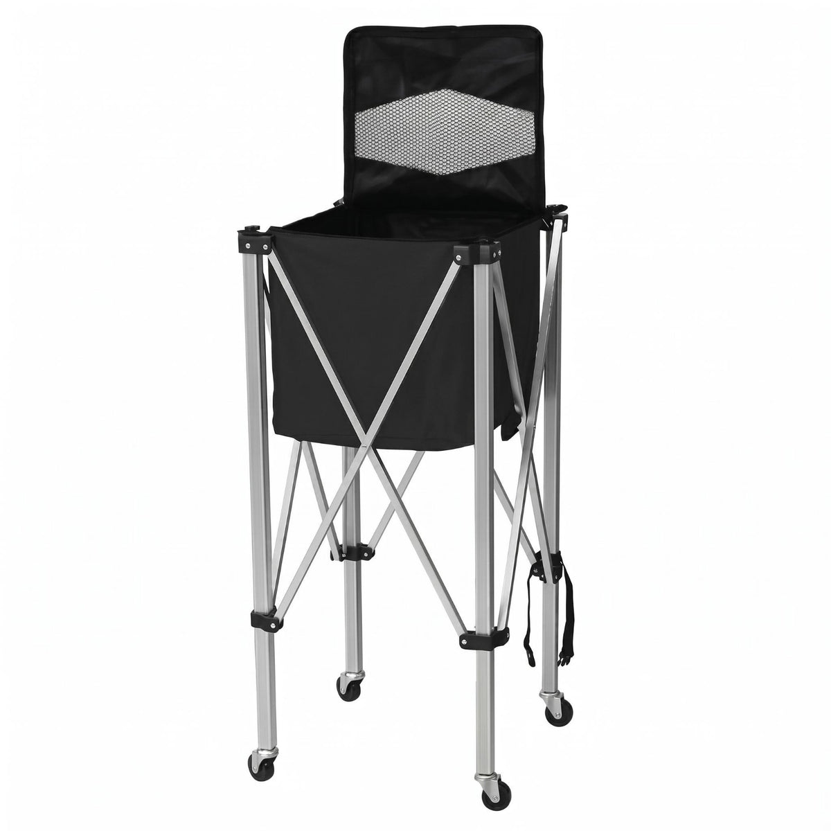 Mesh Lid Ball Cart Aluminum Alloy Foldable Ball Cart Caster Wheels Rolling Storage Basket