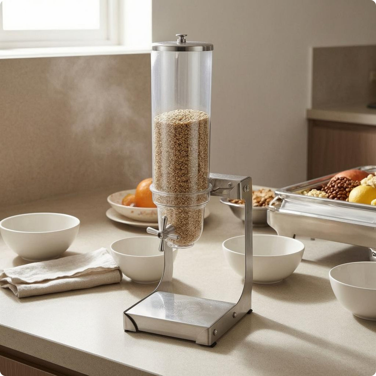 Countertop Grain Dispenser Stainless Steel and Dry Food Dispenser Clear Containers Kitchen Storage