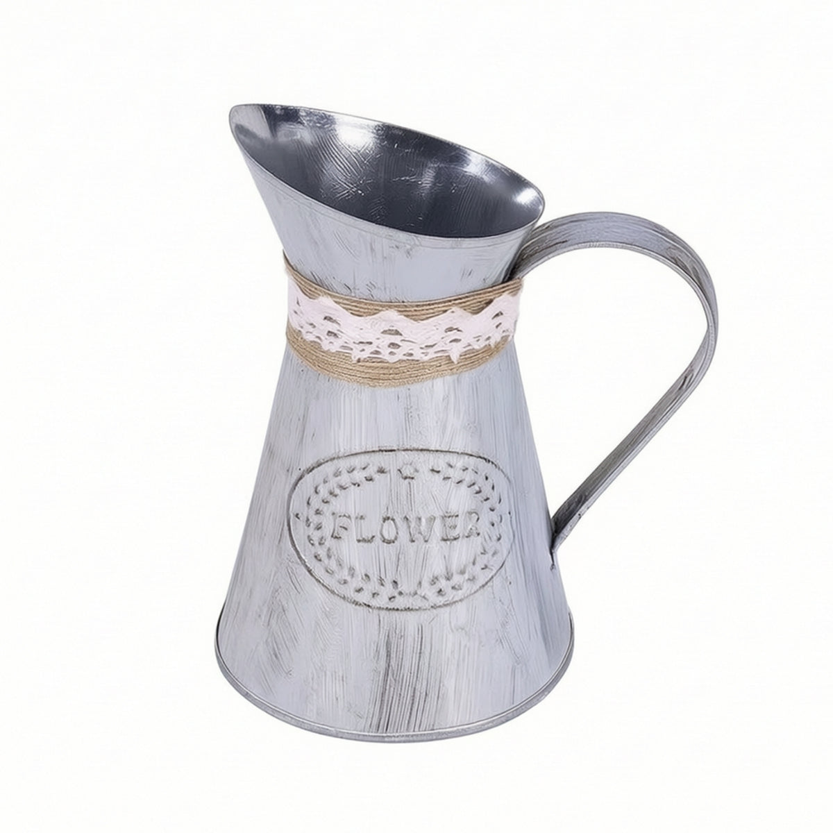 Vintage Flower Vessel Rustic Metal Pitcher Distressed Vase with Handle Country for Florists, Wedding