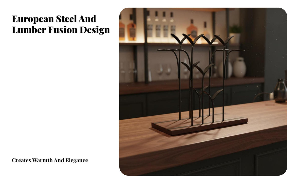 Iron and Wood Vino Holder Retro Design Decorative Vino Display Unique Design Decorative Bottle Holder for Homeowners, Adults, Restaurant, Home