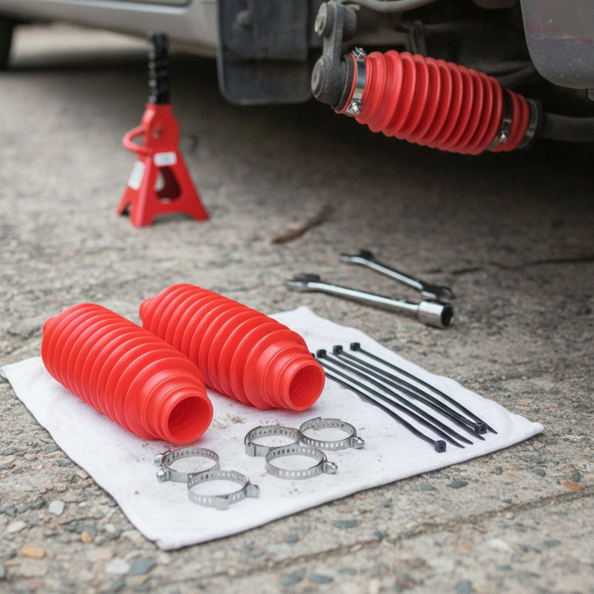 Silicone Steering Gear Dust Cover Ribbed Steering Boot with Clamps Dustproof Tie Rod Boot with Clamps Waterproof for Mechanics