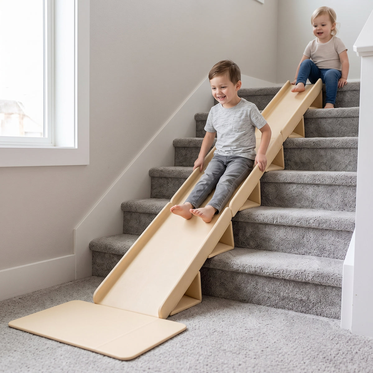 Kids Indoor Outdoor Slide with 7-Step Rail for 3-10 Year Olds, Home Use Stair Conversion Slide