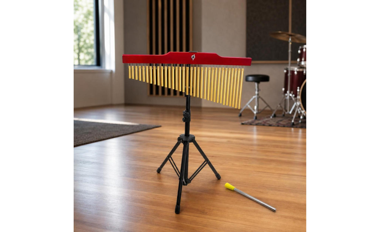 Adjustable Height Wind Chime with Tripod Stand Stable 36-Tone Bar Chimes Gold-Colored 36-Bar Wind Chime with Mallet Lacquered for Musicians, Schools, Studios, Live Performance, Rehearsal