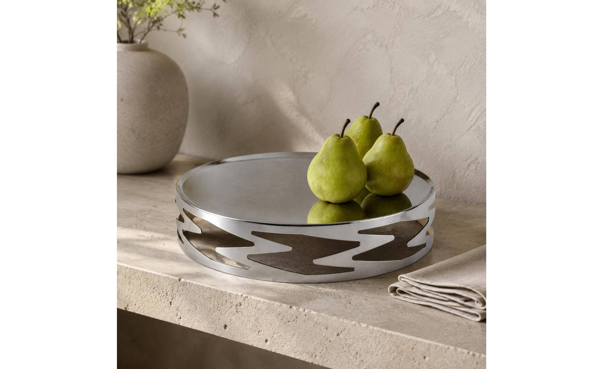 Decorative Tray Easy to Display Decorative Fruit Tray Mirror Finish Contemporary Circular Platter Available for Purchase Office