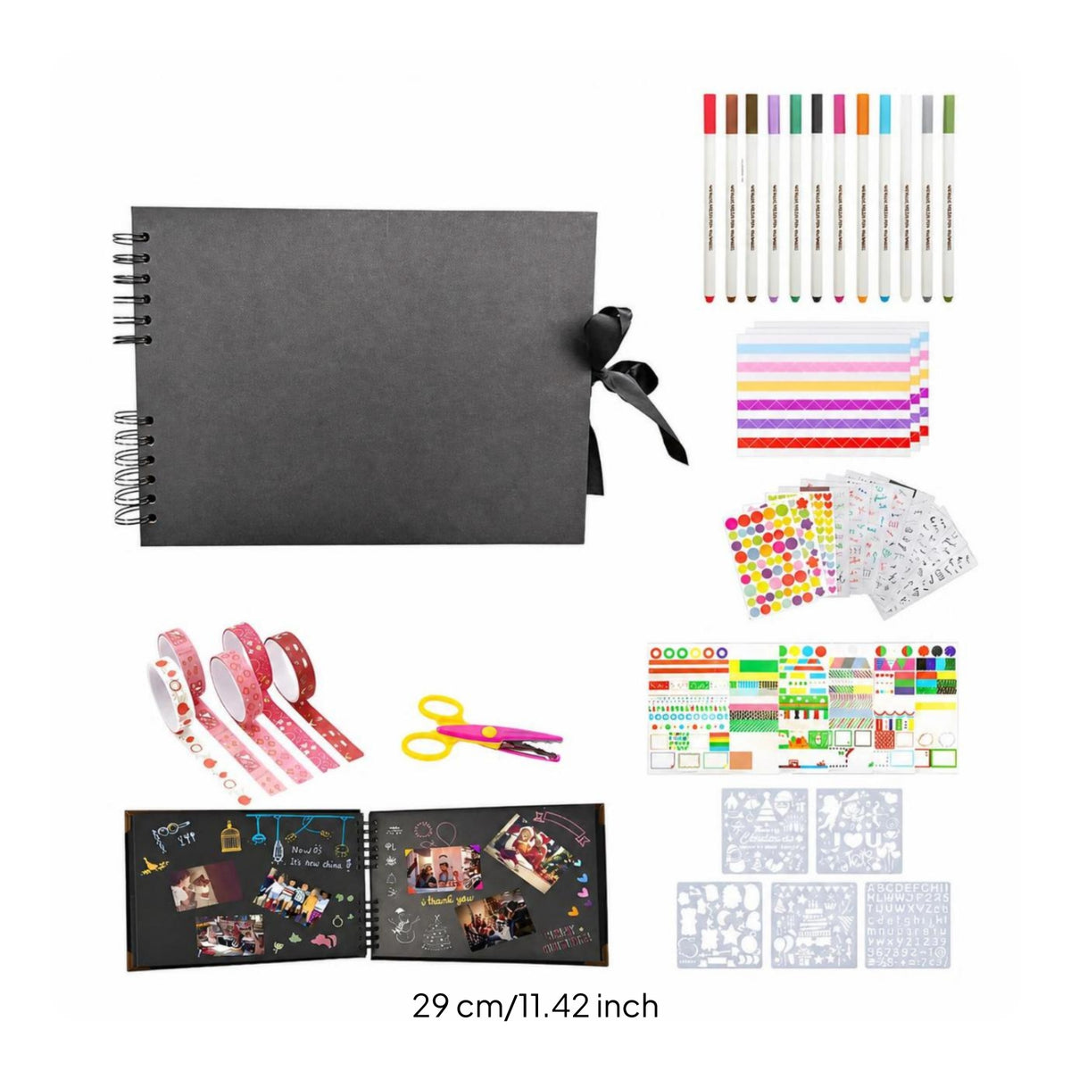 Scrapbook Album with Ribbon Closure Customizable Scrapbook Album with Spiral Binding DIY Memory Book for Crafters, Scrapbooking