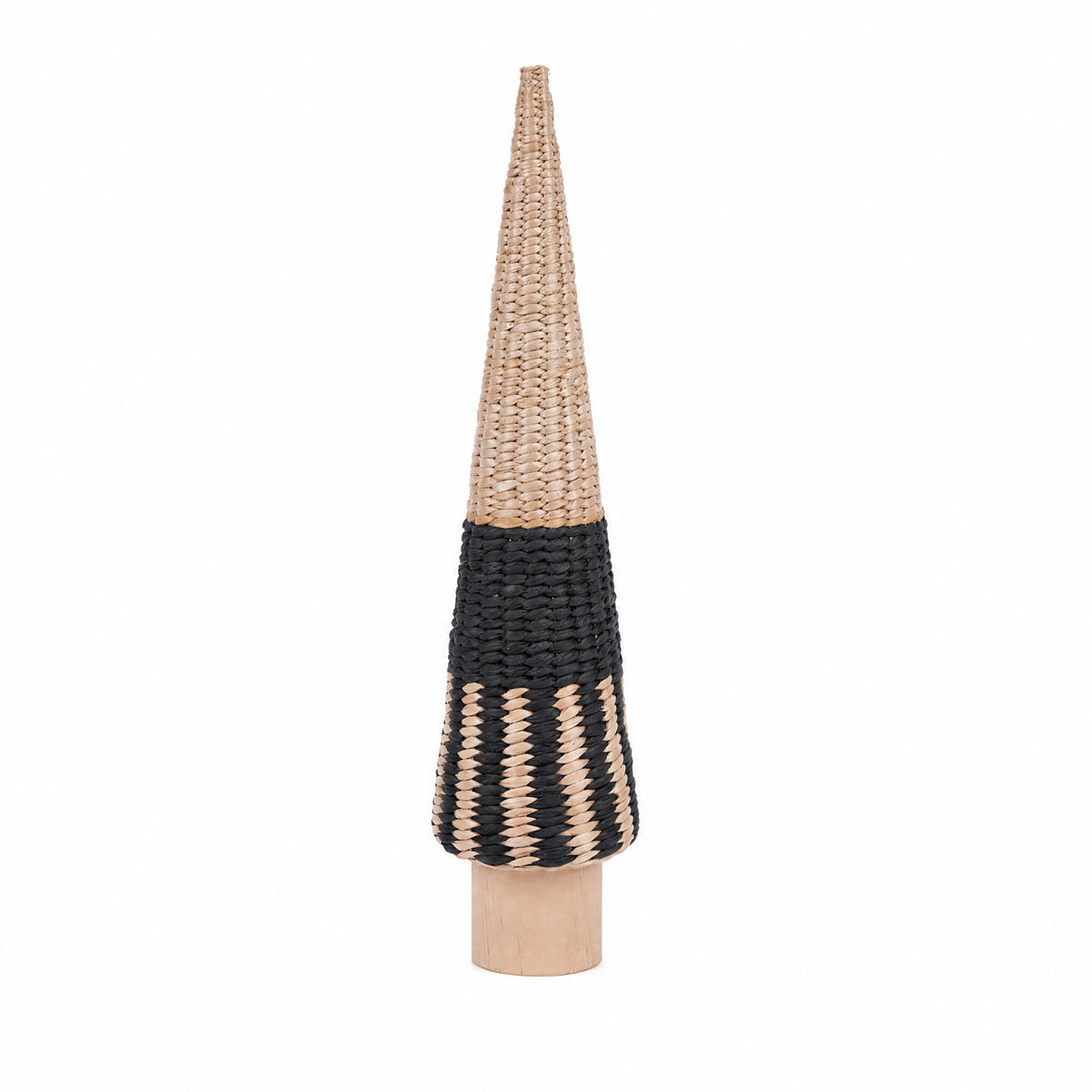 Woven Cone Tree with Wooden Base Minimalist Christmas Tree Decoration Rustic Holiday Accent Handmade for Windowsill